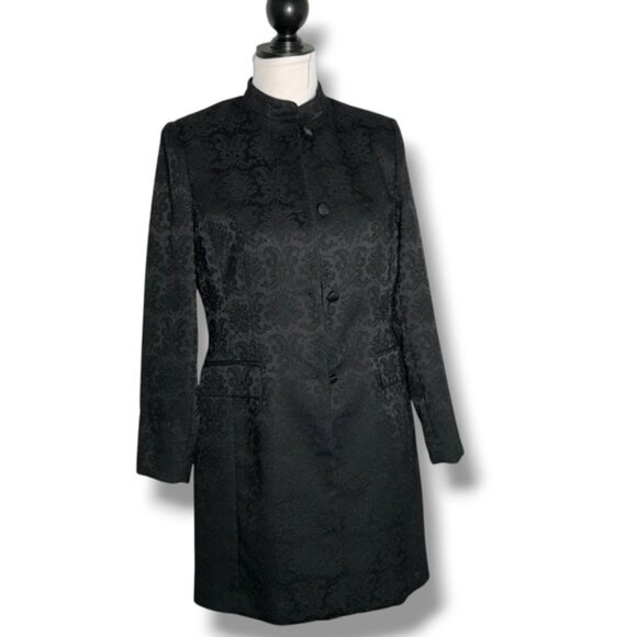Amanda Smith Coat Dressy Elegant Jacquard Damask Brocade Black Size 6 Petite - Picture 2 of 16